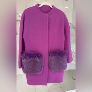 Vibrant Purple Coat with Fur Polar Fox Pockets